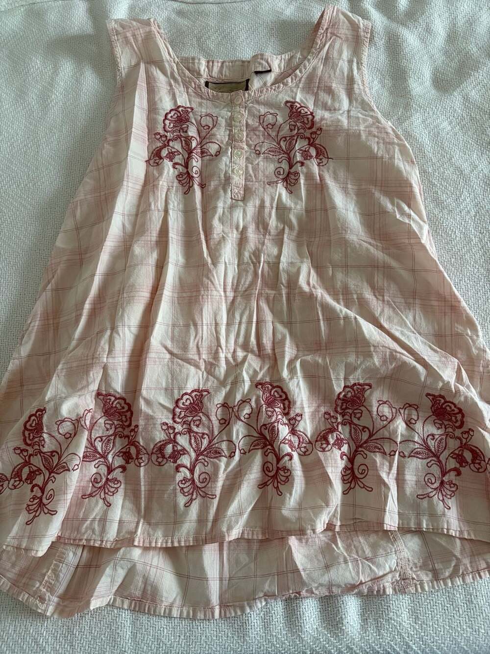 Legacy Falls For Her Women's Pink Plaid Embroidered Sleeveless Top